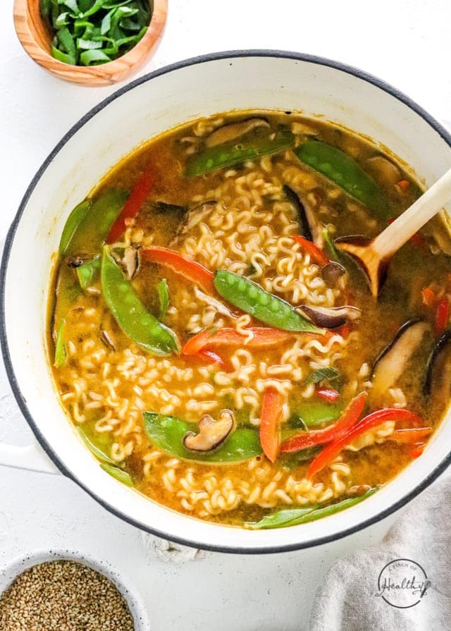 cooking vegan ramen in a pot