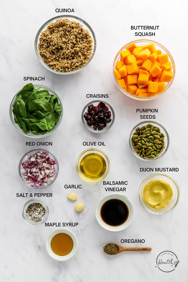 Ingredients with label text on white surface