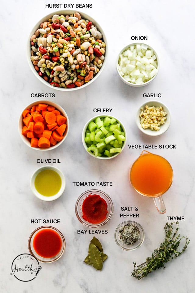 Ingredients with label text on white surface