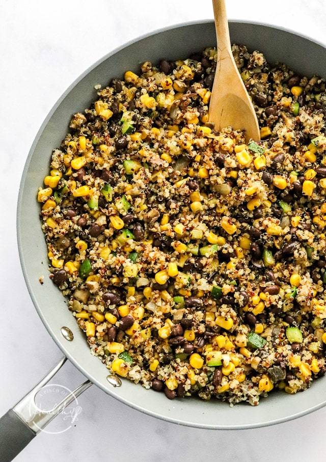finished quinoa veggie filling in a pan