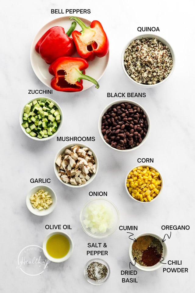 Ingredients with label text on white surface