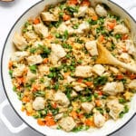 chicken fried rice in a pan