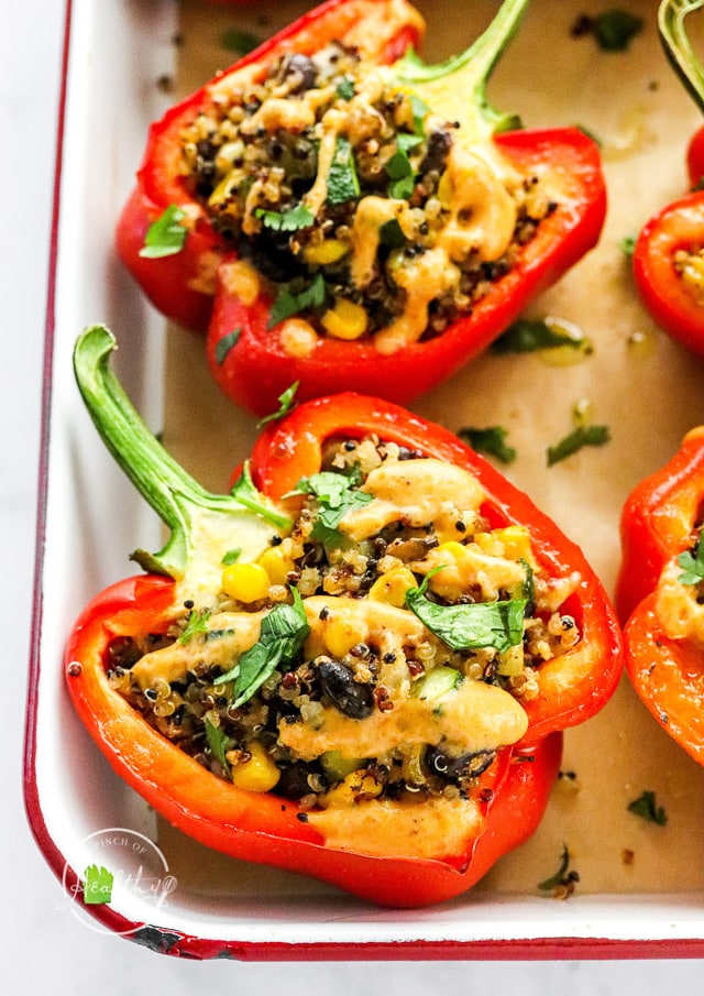 closeup of quinoa stuffed peppers