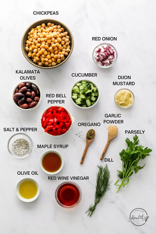 Ingredients with label text on white surface