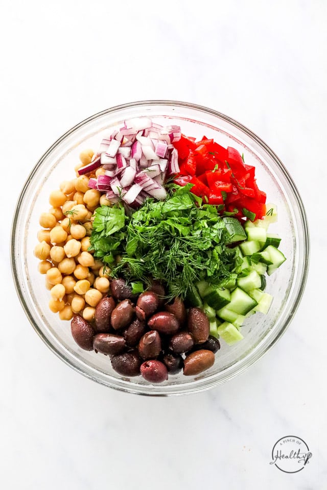 various veggies in separated piles in a big bowl