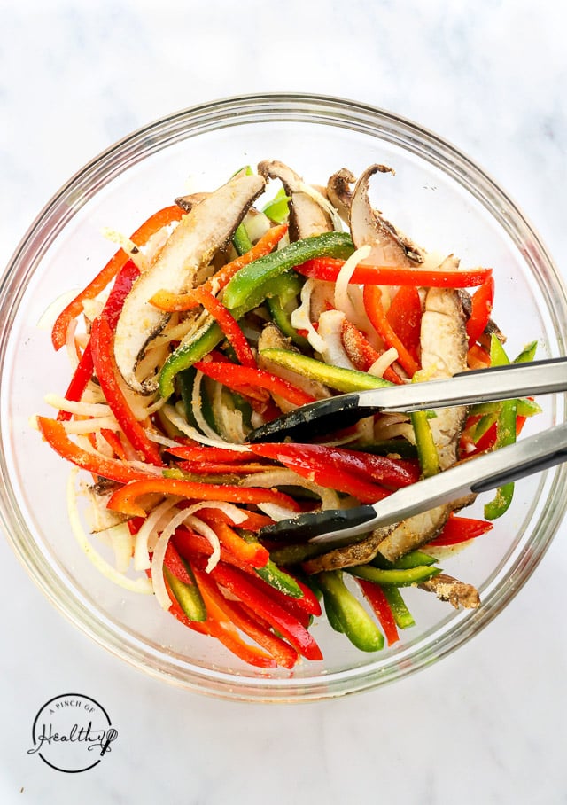 seasoned veggies in a mixing bowl