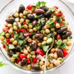styled chickpea salad in a big bowl with spoon