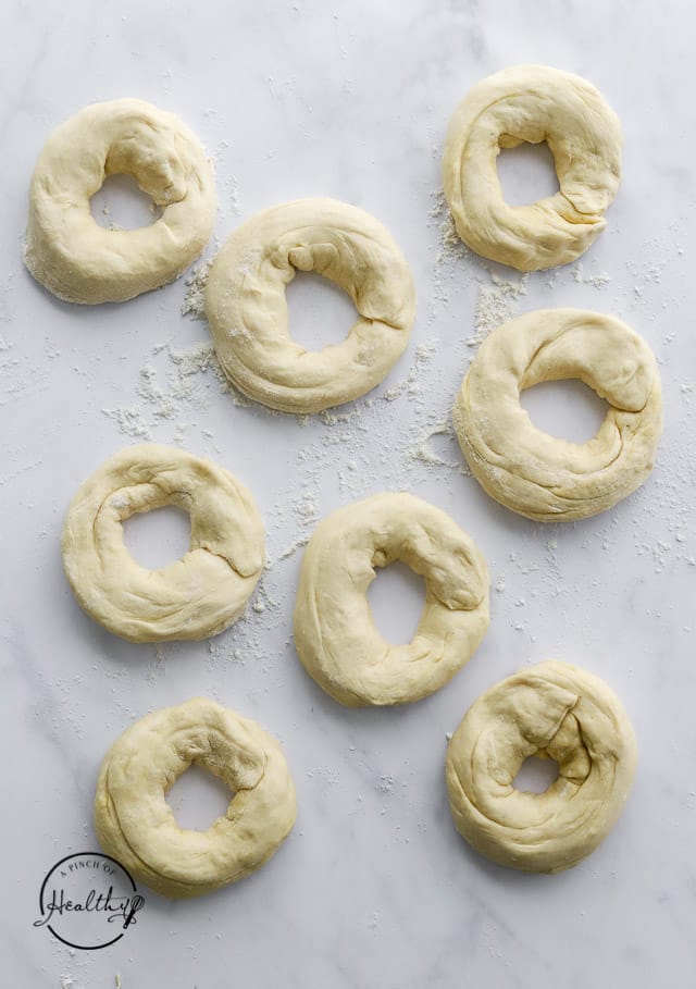 dough formed into bagels