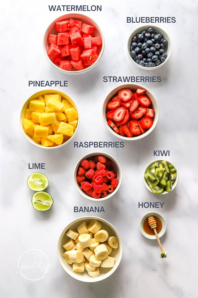 Ingredients with label text on white surface