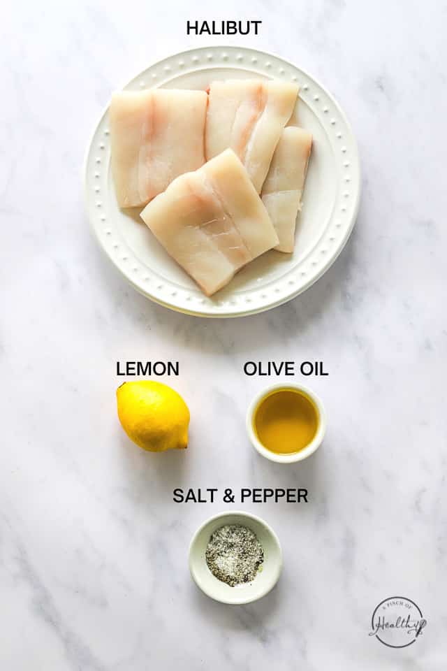 Ingredients with label text on white surface