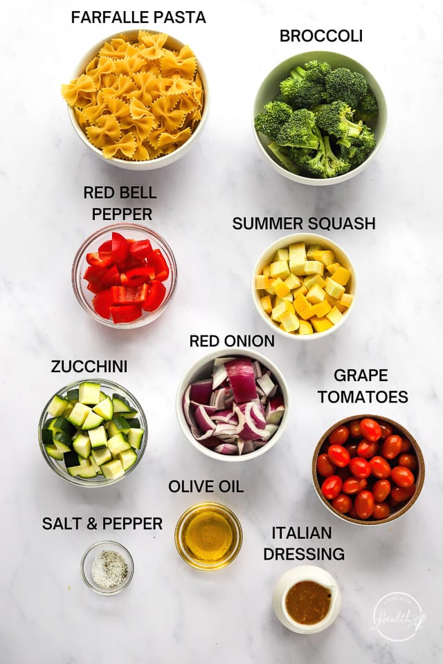 Ingredients with label text on white surface