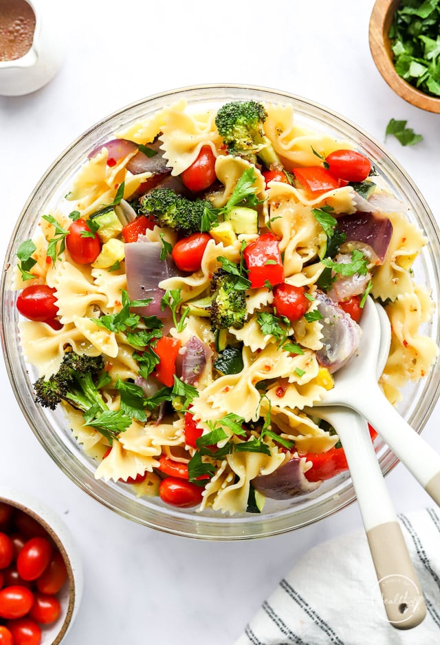 Italian pasta salad in a serving bowl
