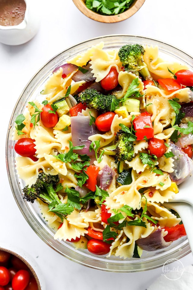 closeup of Italian pasta salad