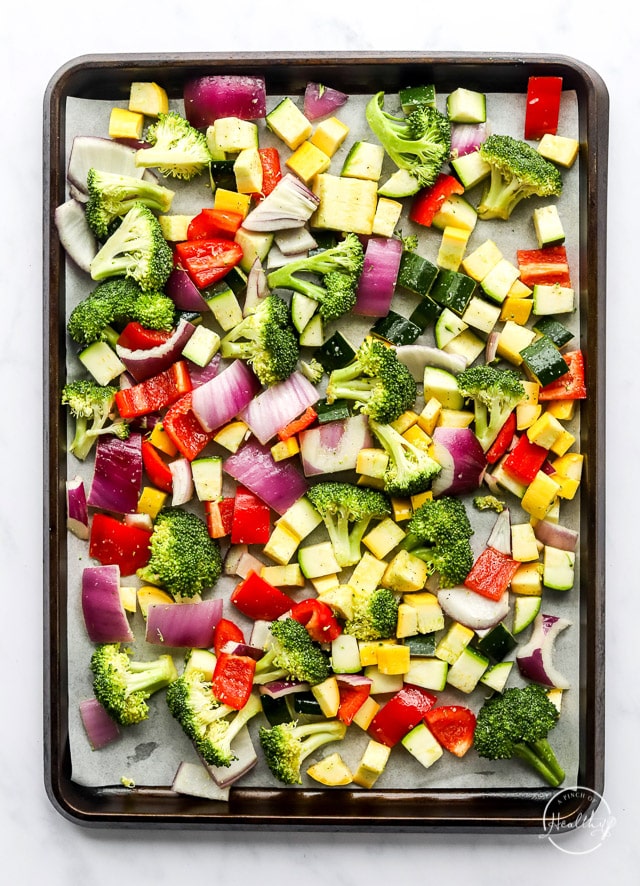 raw veggies on a pan