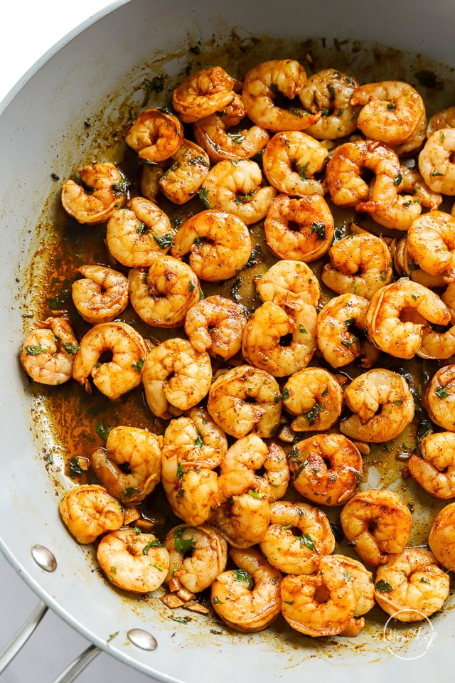 shrimp cooking in a pan