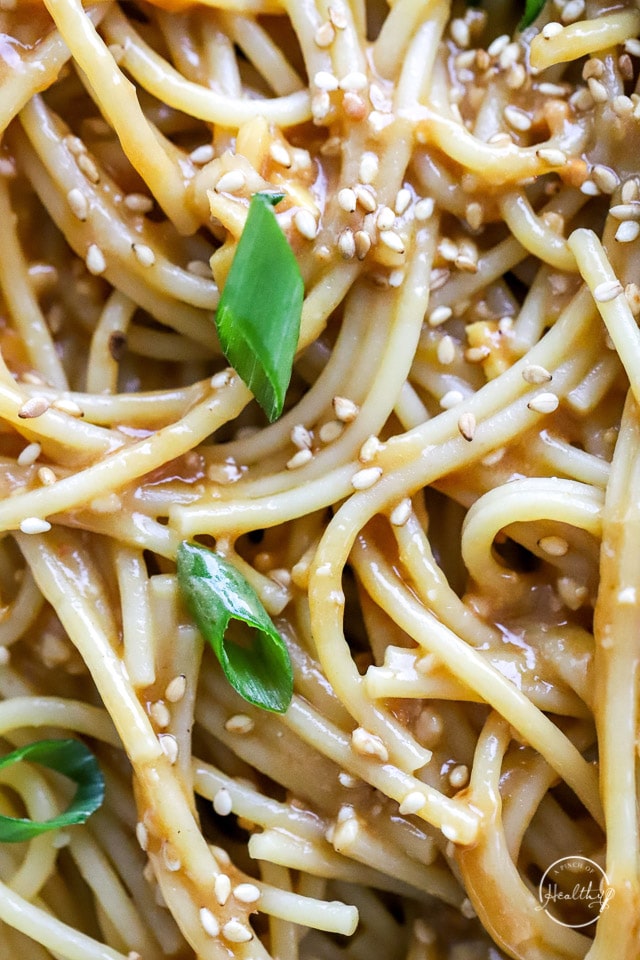closeup of sesame noodles