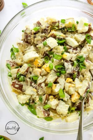 Instant Pot potato salad in a serving bowl