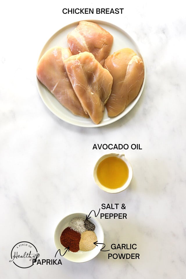 Ingredients with label text on white surface