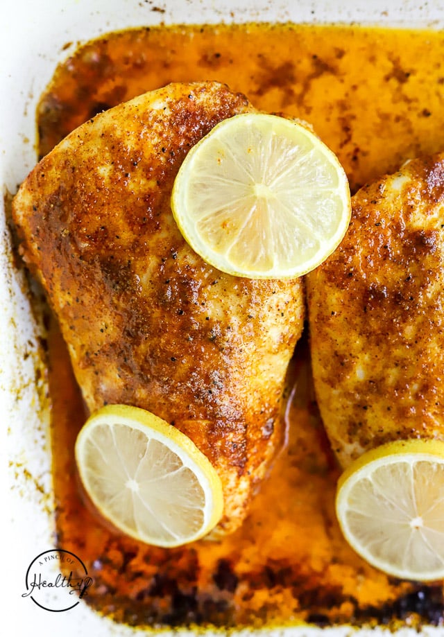 closeup of baked chicken breast