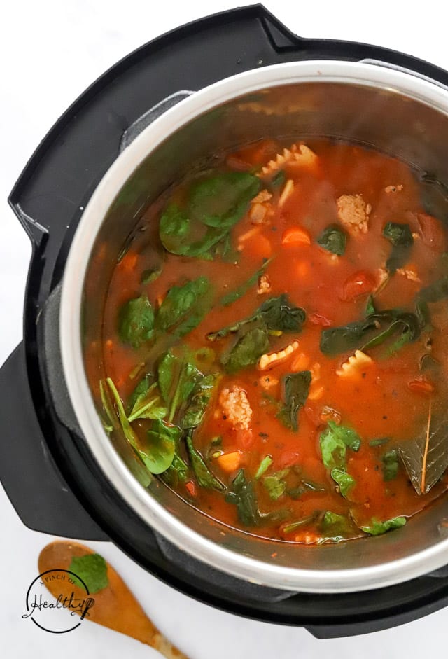 Instant Pot lasagna soup in the pot
