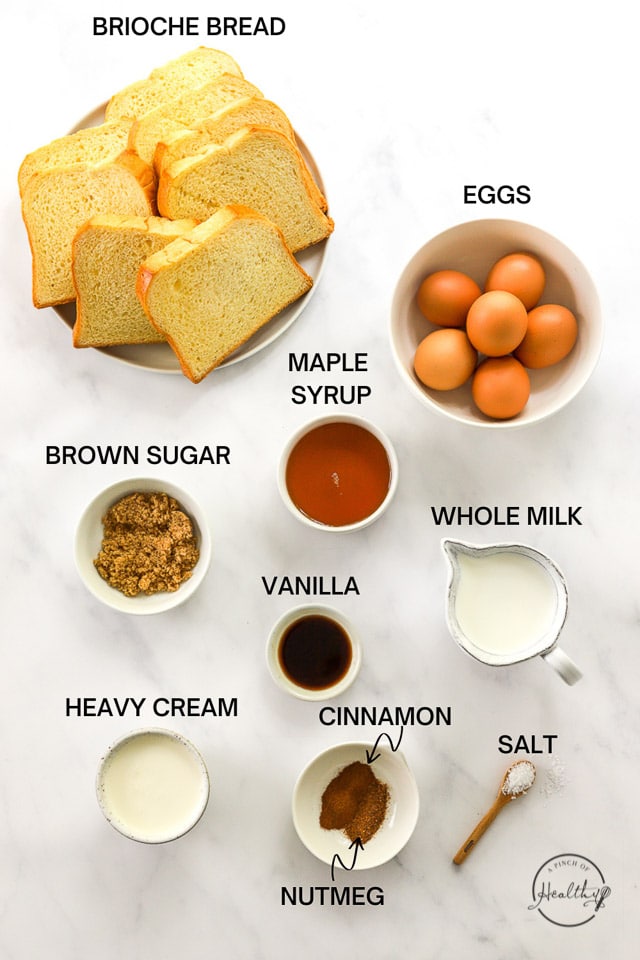 Ingredients with label text on white surface