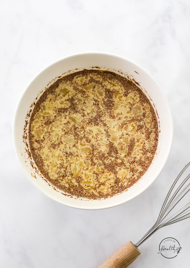 milk and egg mixture in a mixing bowl