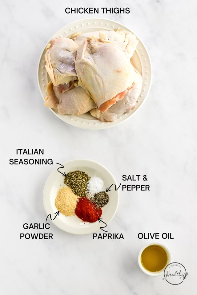 Ingredients with label text on white surface