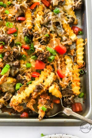Nacho fries on a sheet pan