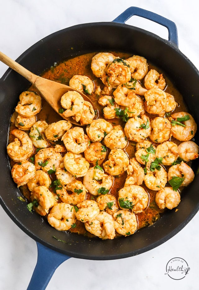 cooking shrimp in a cast iron skillet