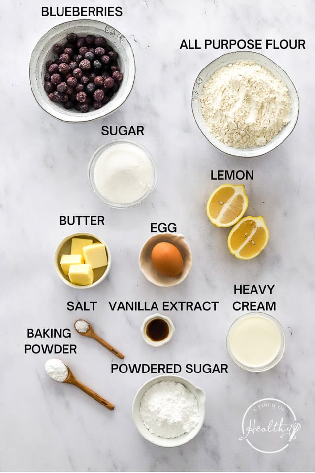 Ingredients with label text on white surface