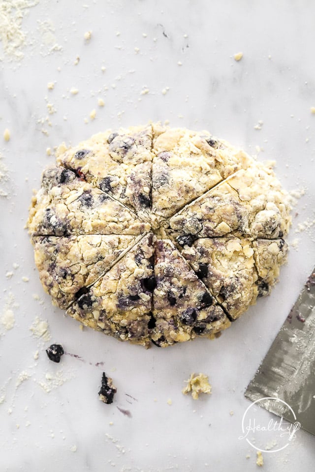 lemon blueberry scones dough cut into pieces
