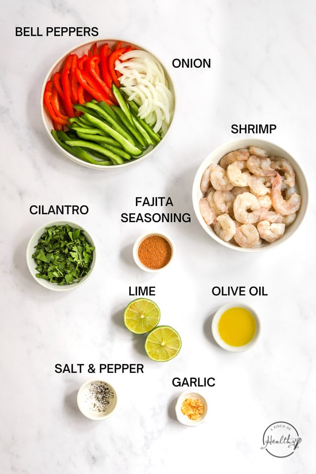 Ingredients with label text on white surface