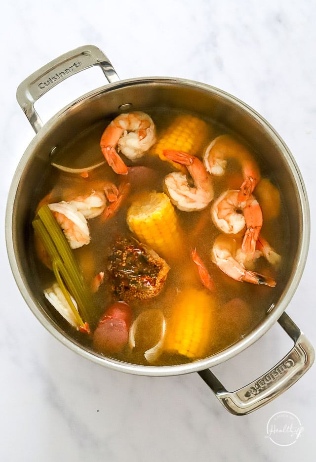 low country boil, cooked in a big pot