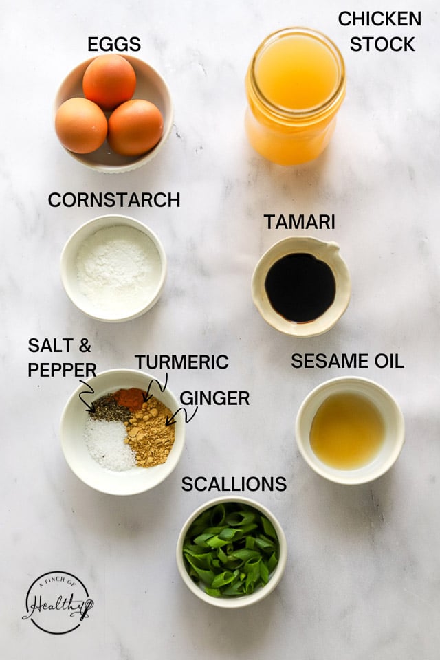 Ingredients with label text on white surface