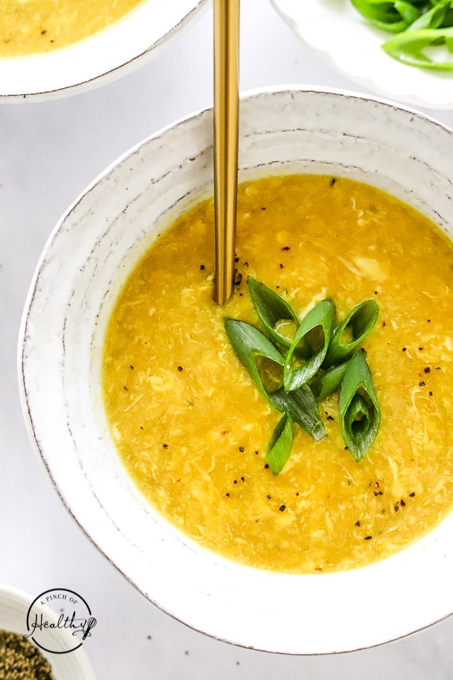 Styled egg drop soup in bowls