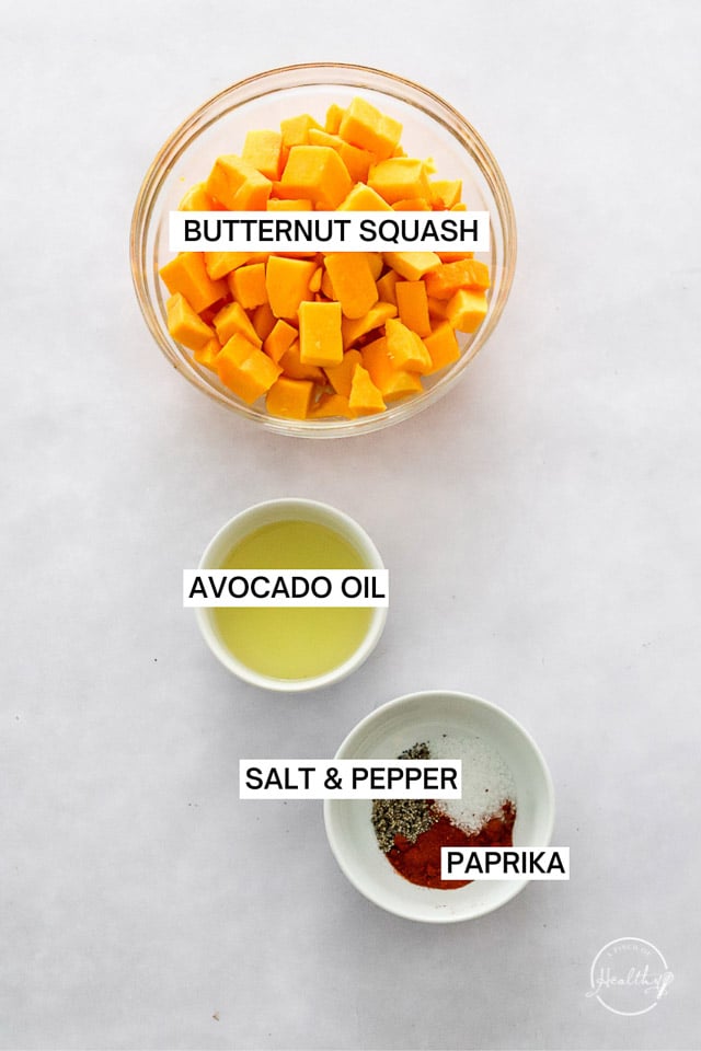 Ingredients with label text on white surface