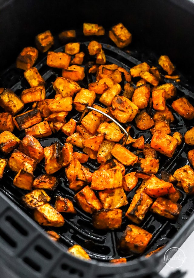 Air fryer butternut squash in air fryer basket