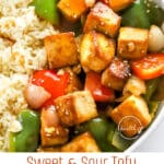 Sweet and Sour Tofu over rice (vegan)