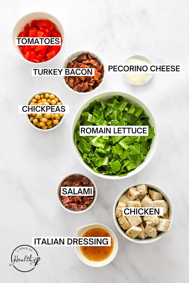 Ingredients with label text on white surface