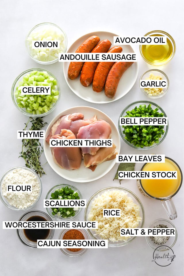 Ingredients with label text on white surface