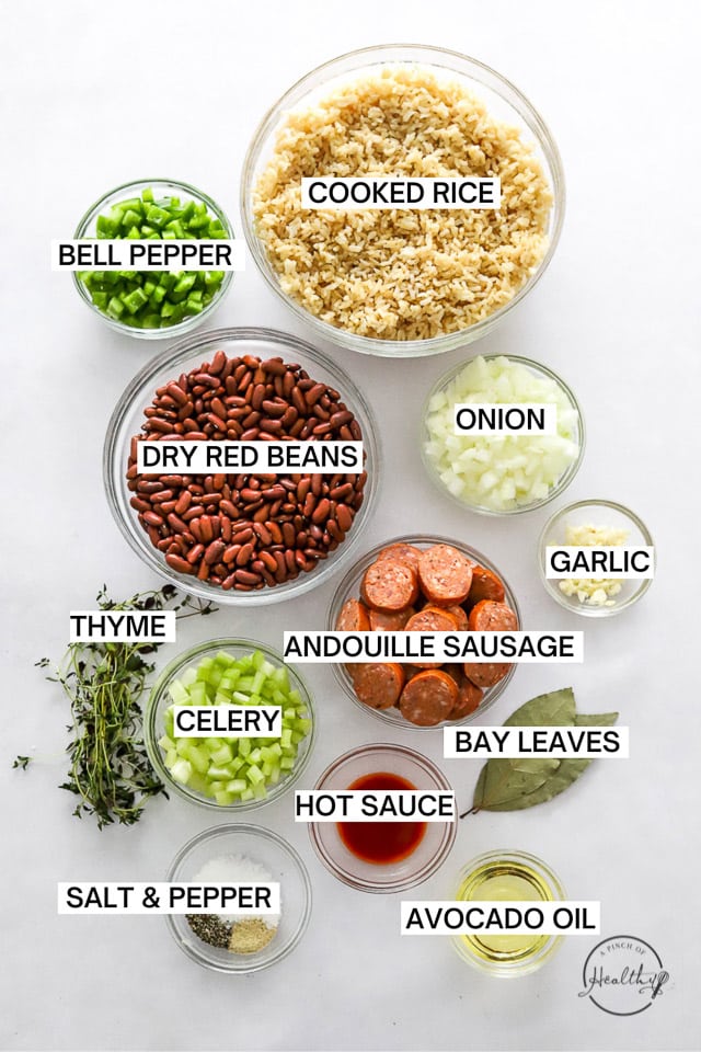 Ingredients with label text on white surface