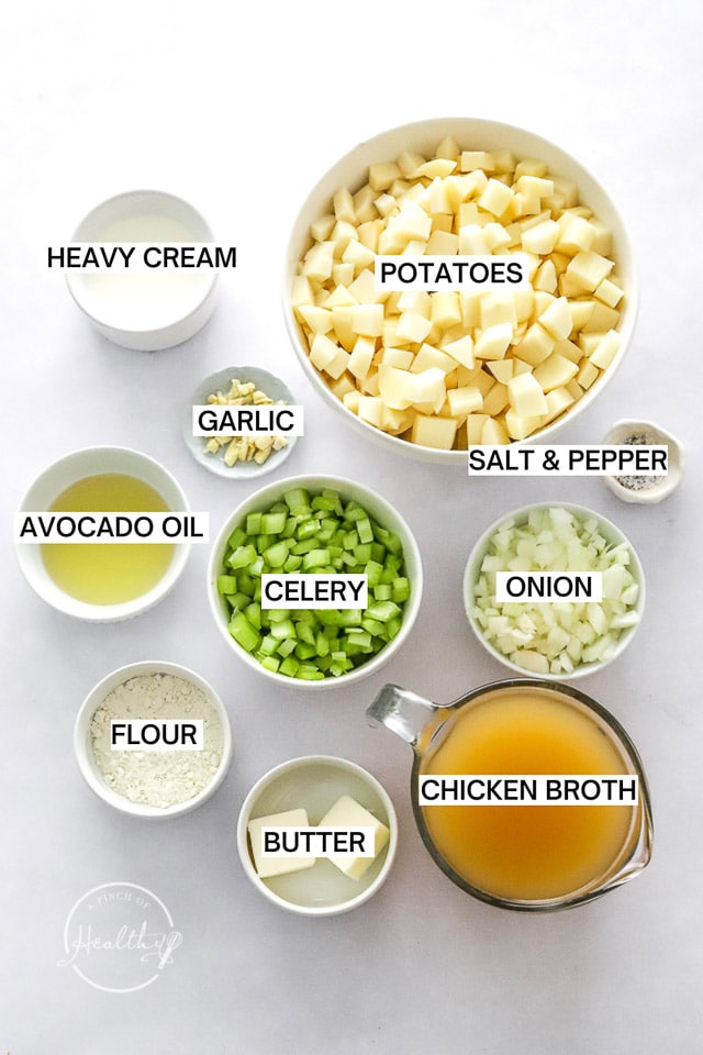 Ingredients with label text on white surface