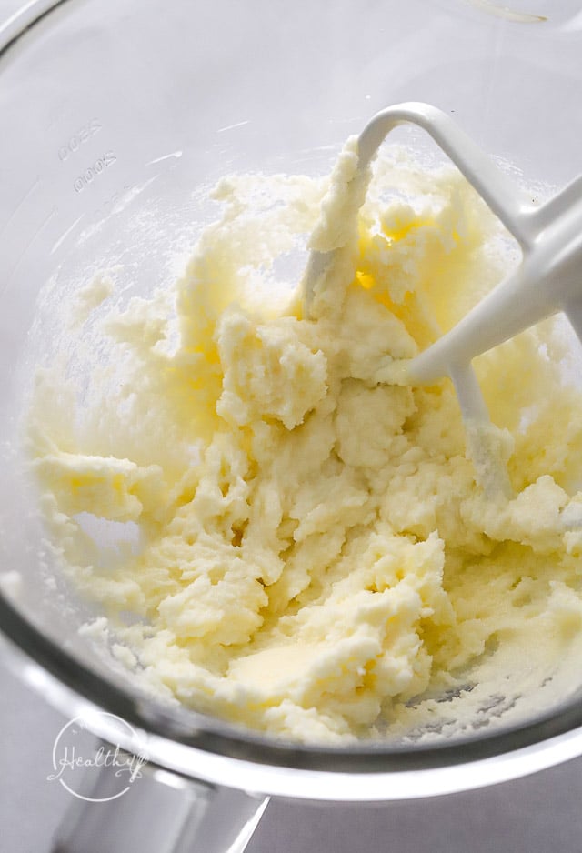 creamed butter and sugar in a stand mixed