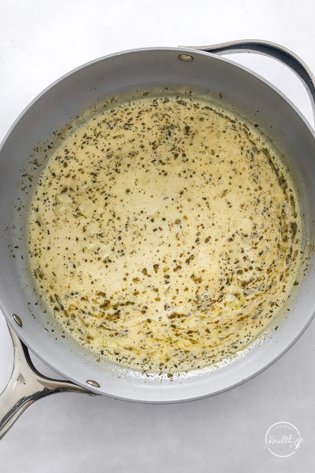 creamy lemon sauce in pan