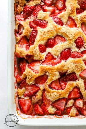 Strawberry Cobbler in a baking dish