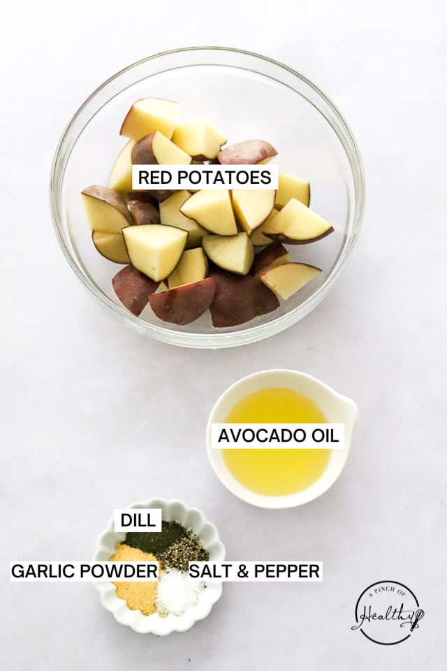 ingredients on white surface with label text