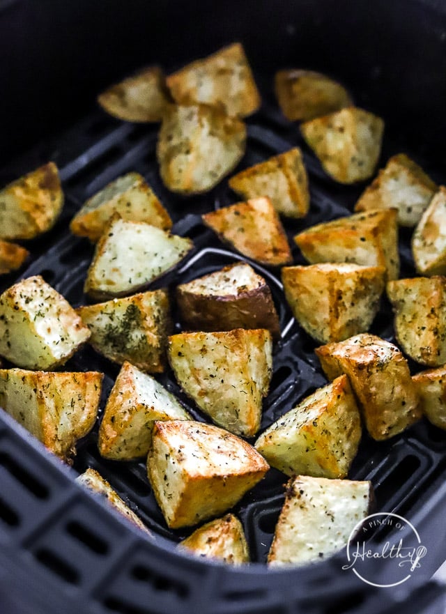 Air Fryer Red Potatoes in fryer basket