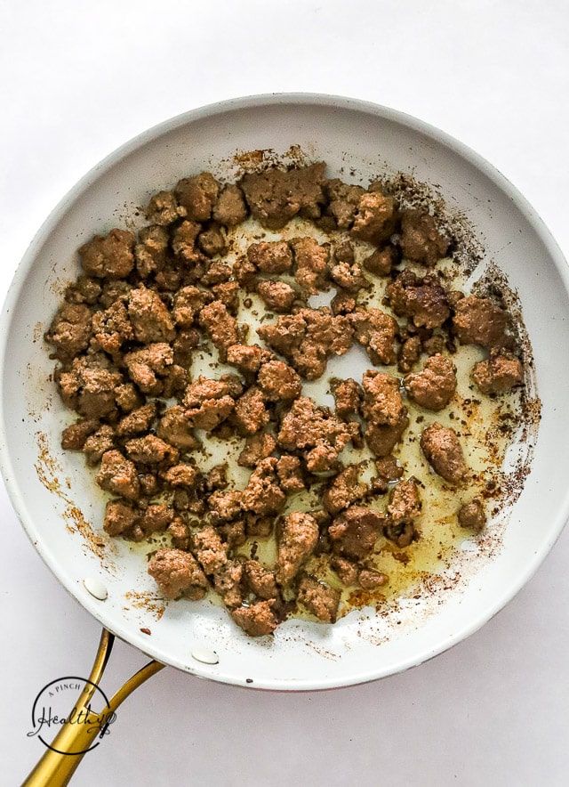 cooking ground beef in a pan