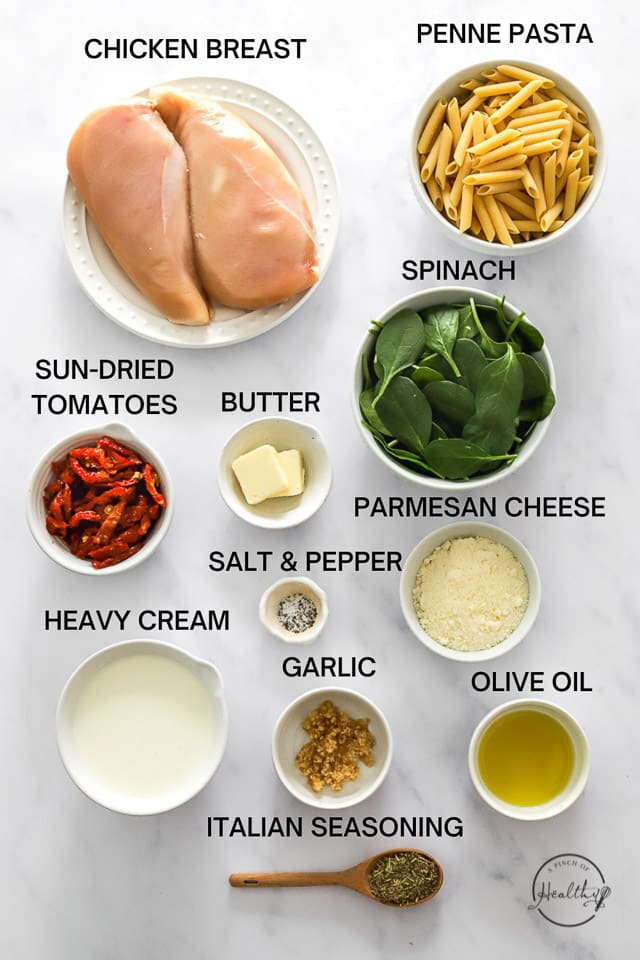 Ingredients with label text on white surface