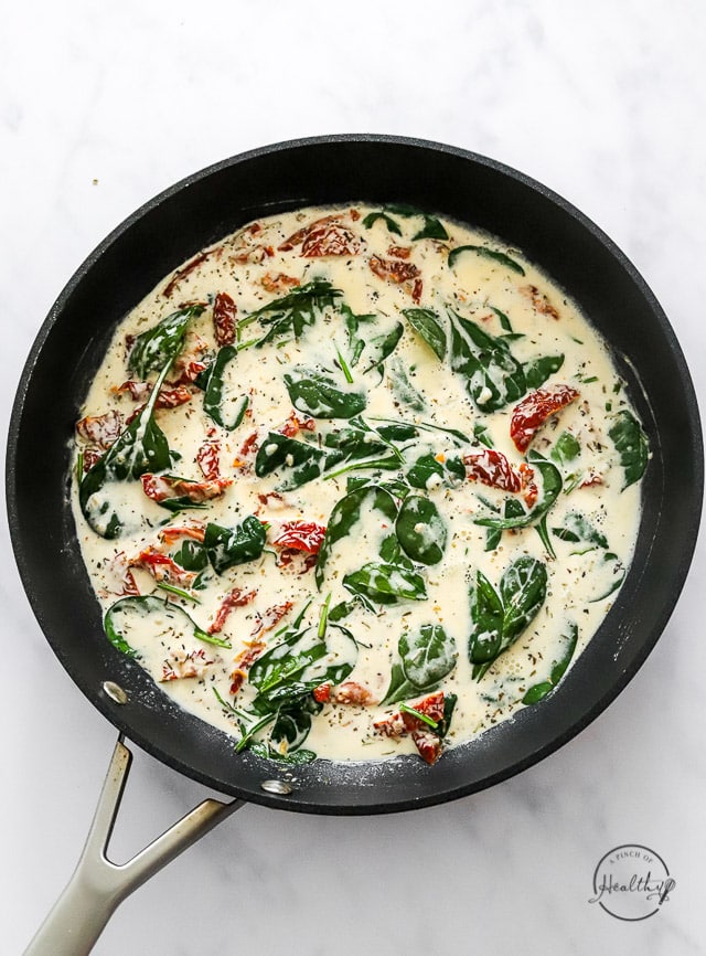 finished Tuscan sauce in a pan